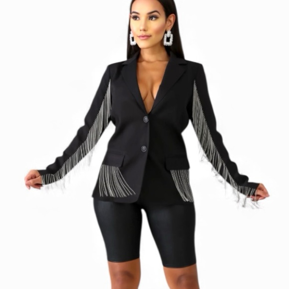 Black & Sparkling Silver Fringe Hourglass Blazer - Picture 12 of 12